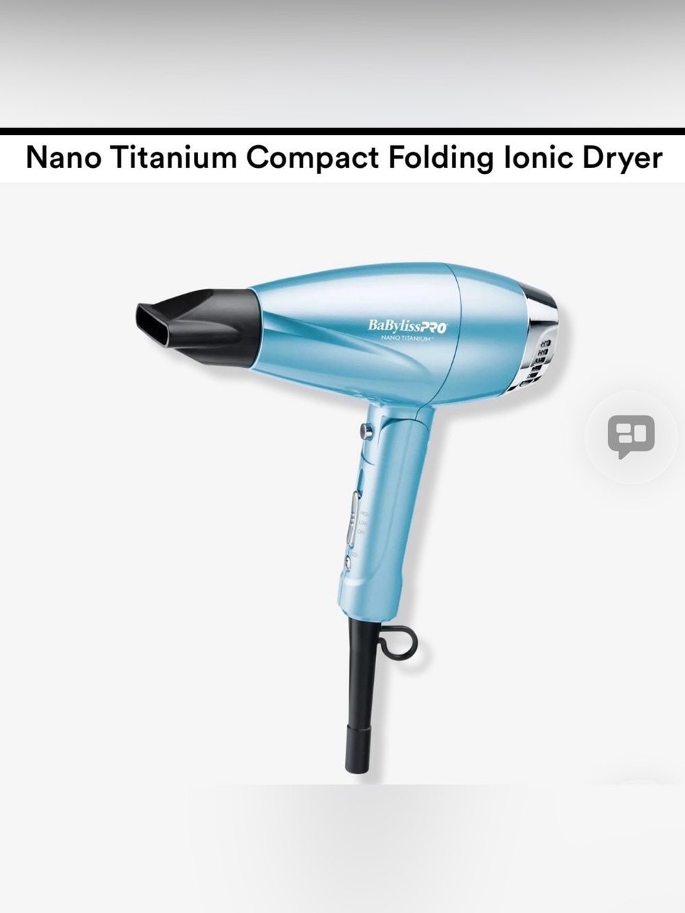 Like New BaBylissPRO Nano Titanium Compact lonic Dual Voltage Travel Hair Dryer